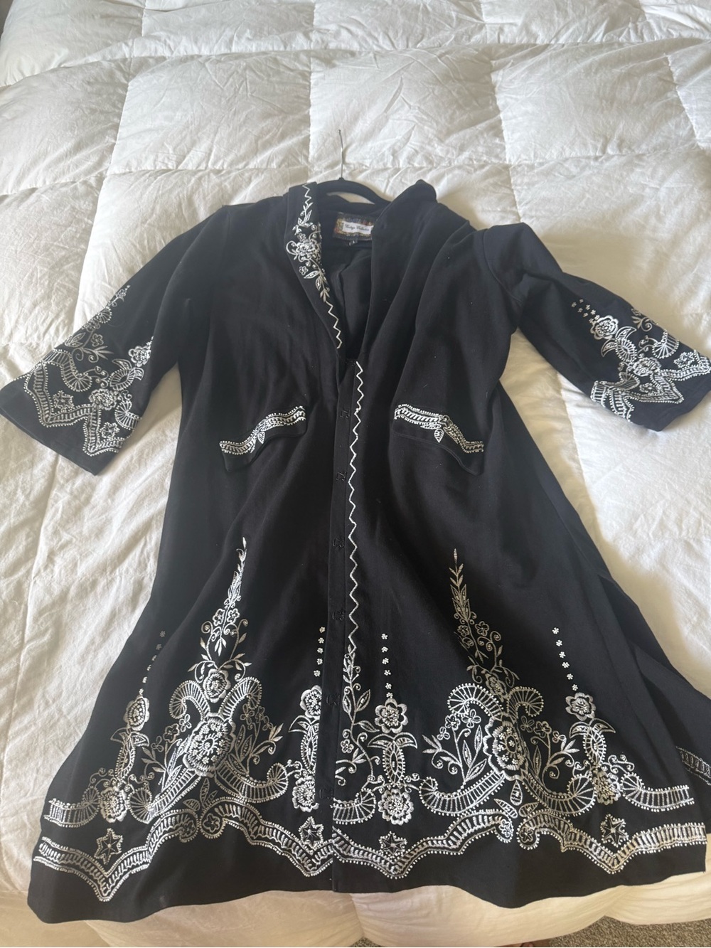 Black Embroidered jacket with White Floral Trim